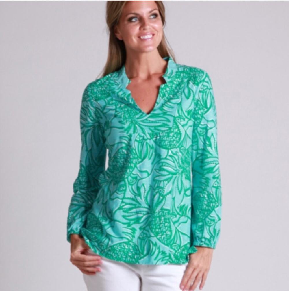 Lilly Pulitzer Joycee Tunic Top Shorely Blue Toucan Tango Size XS